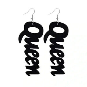 Black Queen Ethnic Women’s Ladies Large Wood Wooden Drop Earrings NWT